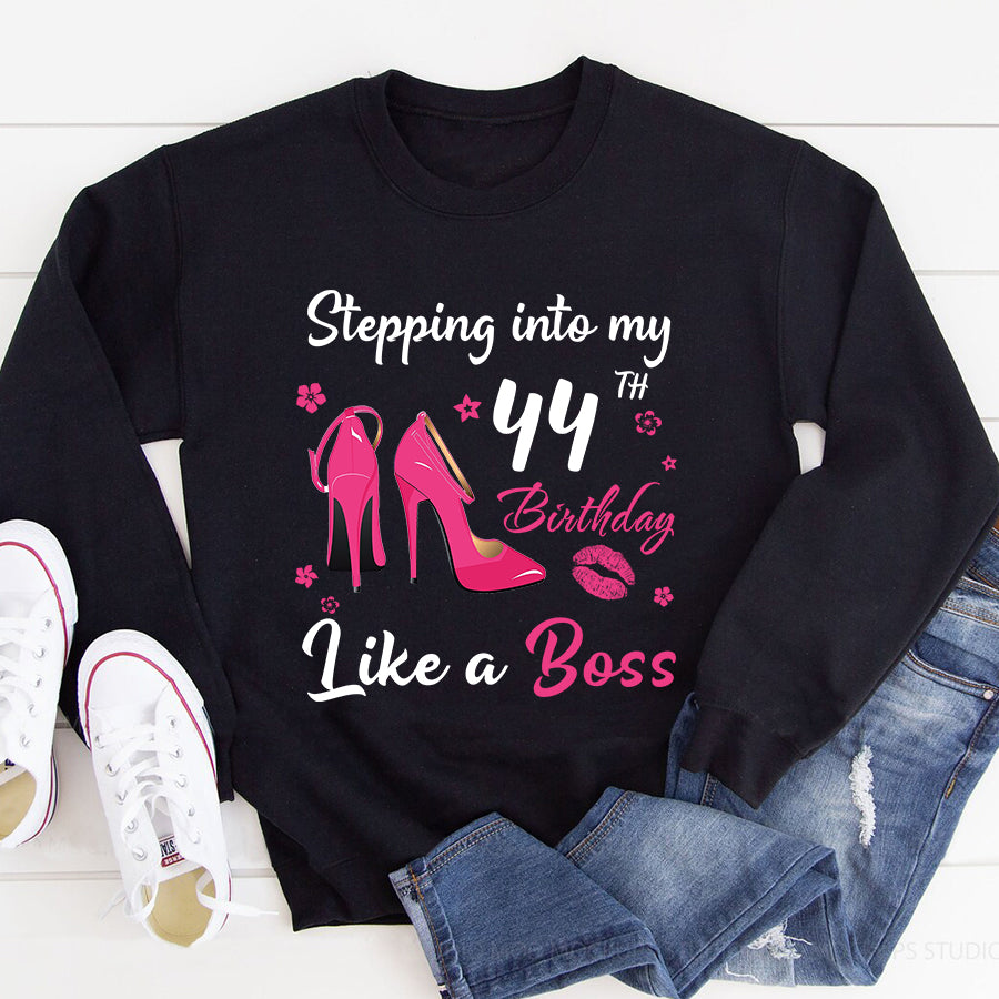 Stepping into my 44th Birthday Like a Boss, 44th birthday unique gifts for woman, 44th birthday ideas, Turning 44 years old cotton shirt