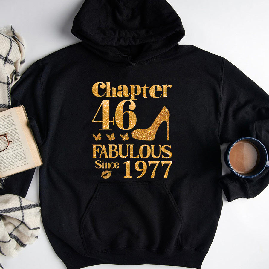 Chapter 46, Fabulous Since 1977 46th Birthday Unique T Shirt For Woman, Her Gifts For 46 Years Old , Turning 46 Birthday Cotton Shirt