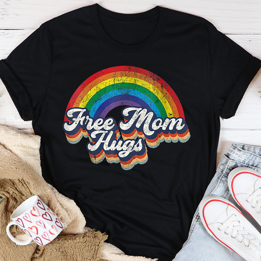 LGBT Shirts, Rainbow Pride Shirt, Free Mom Hugs Tshirt Rainbow Heart LGBT Pride Month T-Shirt