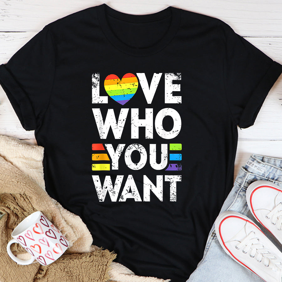 LGBT Shirts, Rainbow Pride Shirt, Love Who You Want Gay Pride LGBT Men Women Rainbow LGBTQ T-Shirt