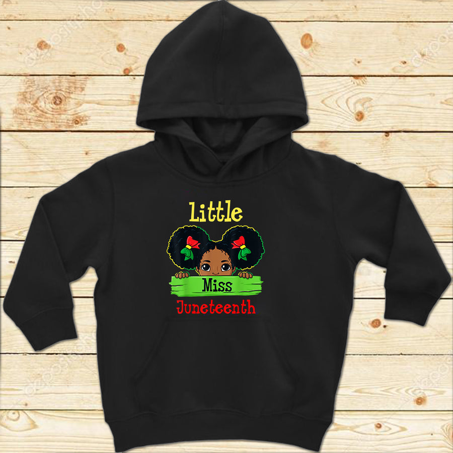 Juneteenth Youth Shirt Little Miss Juneteenth Brown Skin Princess Cute Girls Kids T-Shirt