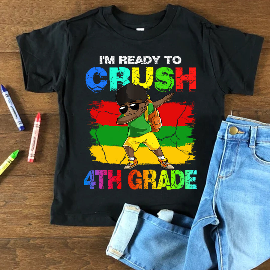 Back to School Shirts I'm Ready To Crush 4th Grade Black Boy T-Shirt