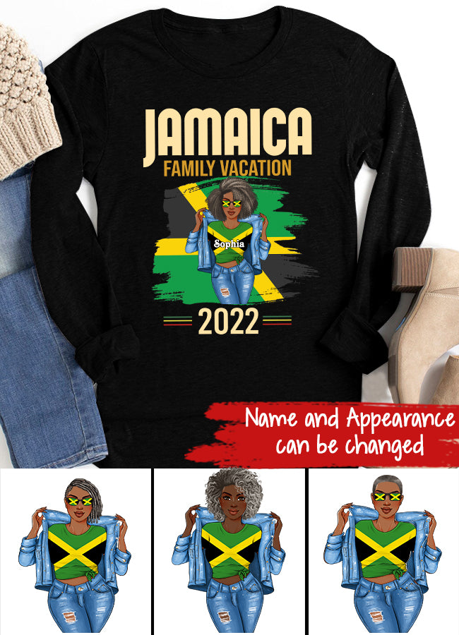 Jamaica Girl Queen Shirt Jamaincan Queen African American Afro Woman Jamaica Flag Gift Jamaica Family Vacation 2022 Jamaican Holiday Caribbean Trip T-Shirt