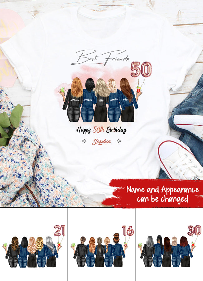Custom Best Friend Birthday Greeting Shirt, Shirt For Group Sisters, BFF, Bestie. Happy Birthday Shirt For 18th 21st 25th 30th 35th 40th 50th 60th