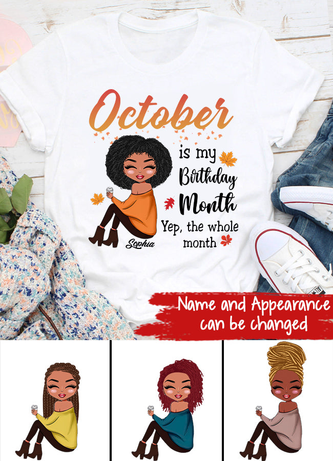 Custom October Birthday Shirt For Woman, Queens are Born In October Gifts, Melanin Afro Woman Shirt, Black Girl Tee, Afro Queen Gift
