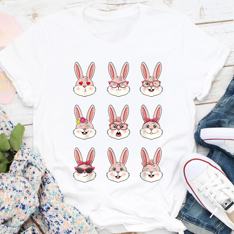 Easter Shirt Cute Bunny Face With Glasses Bowtie Easter Girls Kids T-Shirt Funny Easter Gift For Kids