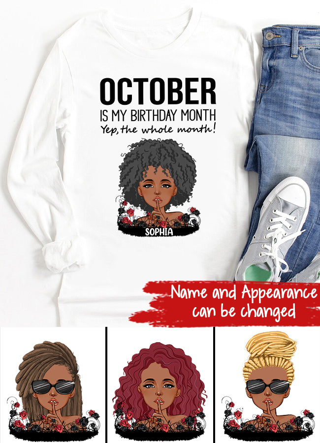Custom October Birthday Shirt For Woman, Queens are Born In October Gifts, Melanin Afro Woman Shirt, Black Girl Tee, Afro Queen Gift