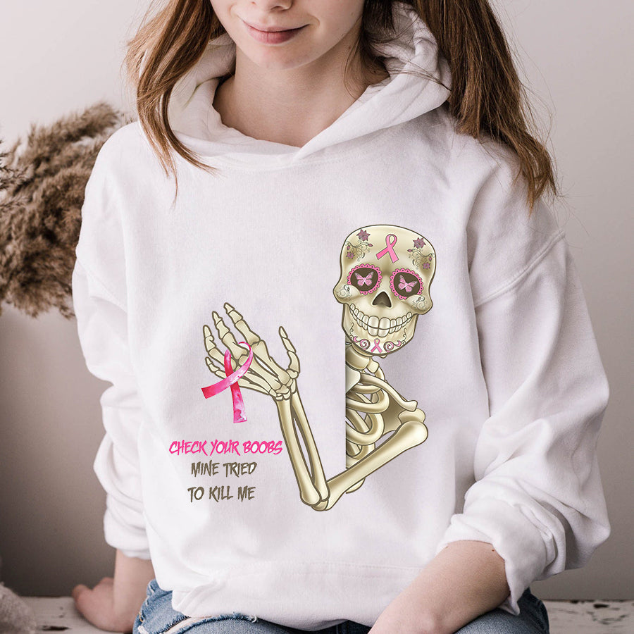 Breast Cancer Awareness Shirts Check Your Boobs Mine Tried to Kill Me Breast Cancer T-Shirt
