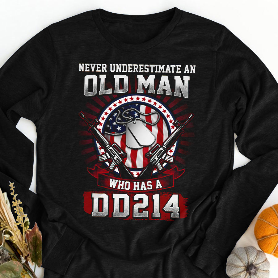 DD 214 Veteran T Shirt,  Veteran T Shirt, Never Underestimate An Old Man Who Has A DD214 Proud Veteran Shirt, Veteran Gift For Men