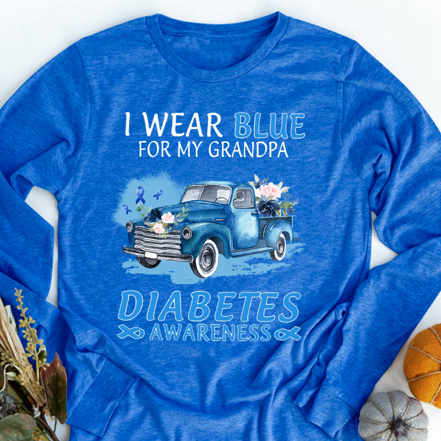 Truck Car I Wear Blue For My Grandpa T Shirt , T1D Diabetes Awareness Gift, World Diabetes Day, Blue Ribbon