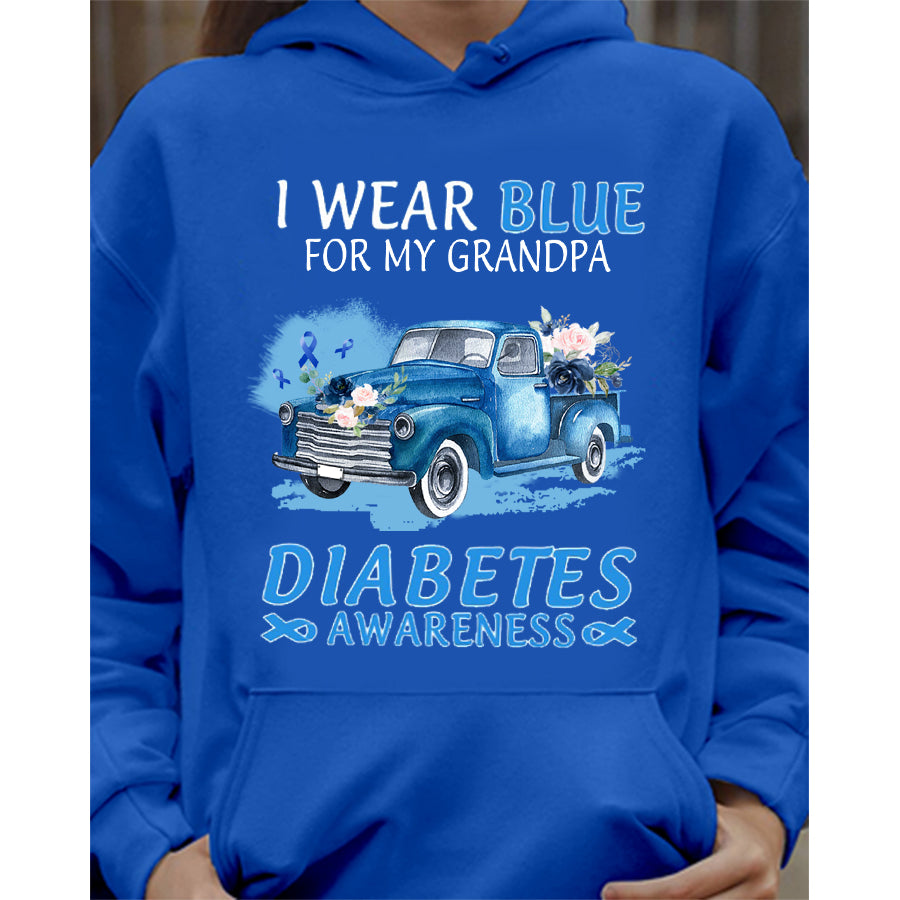 Truck Car I Wear Blue For My Grandpa T Shirt , T1D Diabetes Awareness Gift, World Diabetes Day, Blue Ribbon
