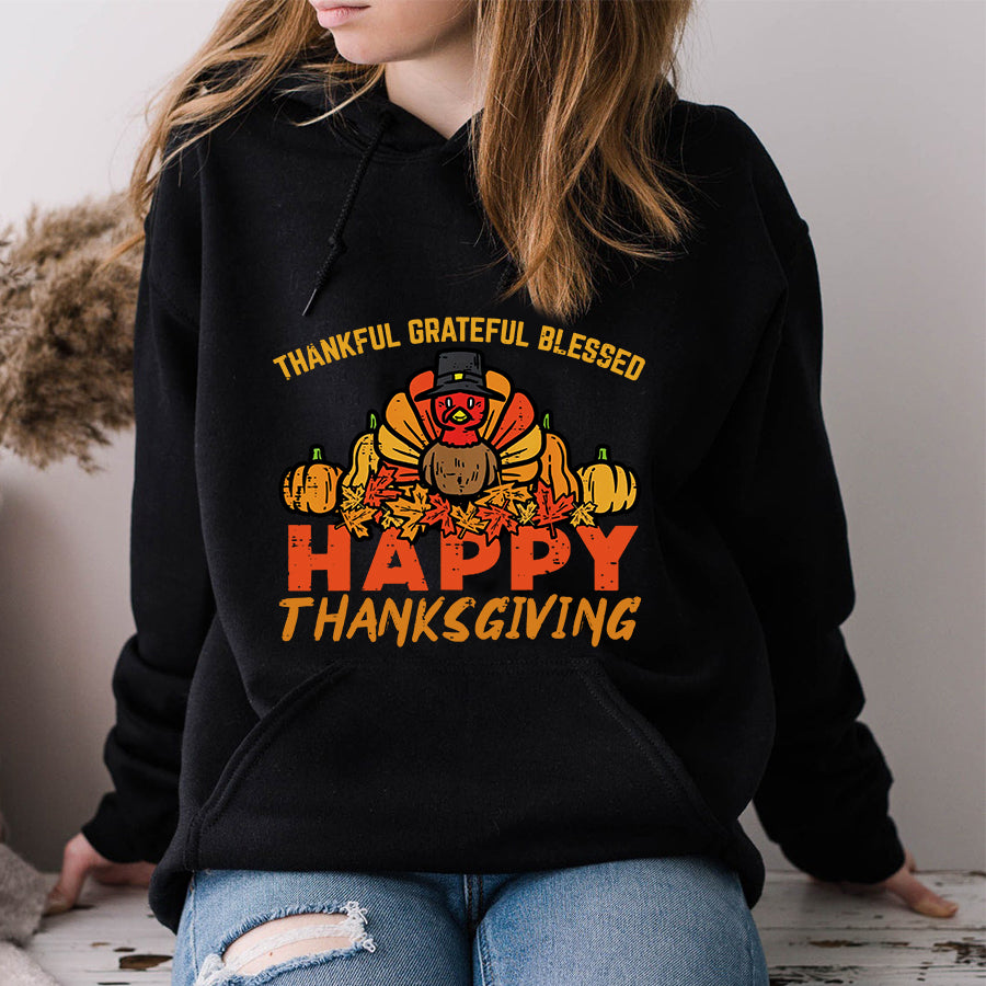 Thankful Grateful Blessed Happy Thanksgiving Turkey Women T Shirt ,Family Thanksgiving Shirt ,Funny Thanksgiving Gift For Women
