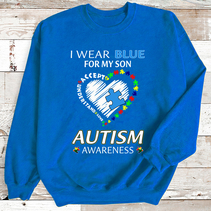 I Wear Blue For My Son Autism Awareness T-Shirt Dad Mom Autism Awareness Shirt