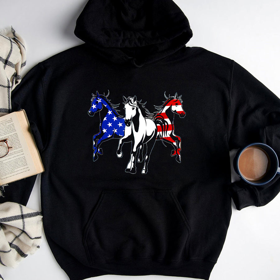 Independence Day Shirt American Flag Print Patriotic Horse Independence Day T-Shirt