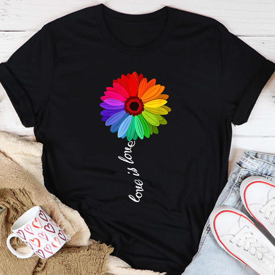 LGBT Shirts, Rainbow Pride Shirt, Love Is Love T-shirt Love Daisy Lgbt Rainbow Shirt Gay T-Shirt