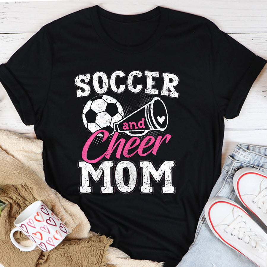 Cheer Mom Shirt Womens Funny Cheerleading Mom Soccer and Cheer Mom T-Shirt Mothers Day Shirts for Women