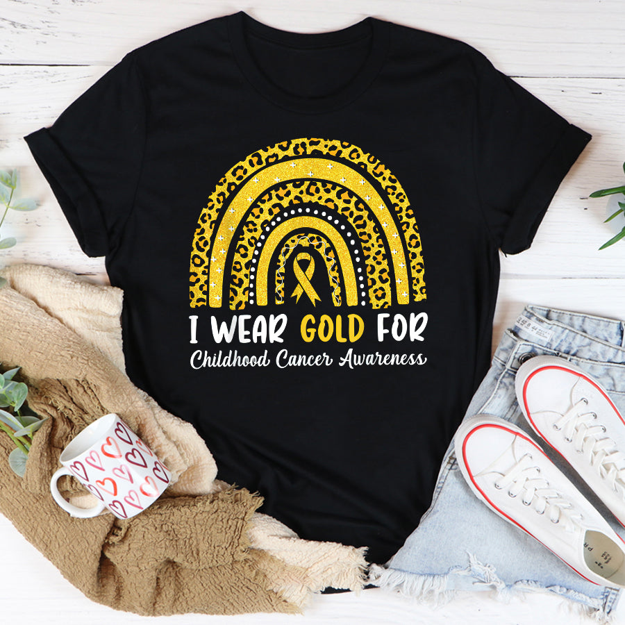 Childhood Cancer Awareness Shirt I Wear Gold For Childhood Cancer Awareness Rainbow Leopard T-Shirt