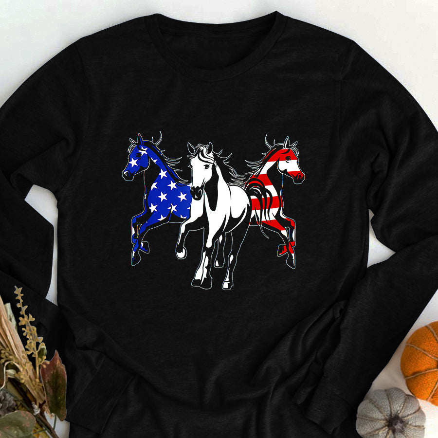 Independence Day Shirt American Flag Print Patriotic Horse Independence Day T-Shirt