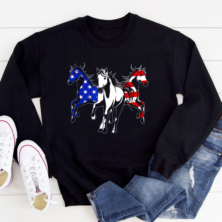 Independence Day Shirt American Flag Print Patriotic Horse Independence Day T-Shirt