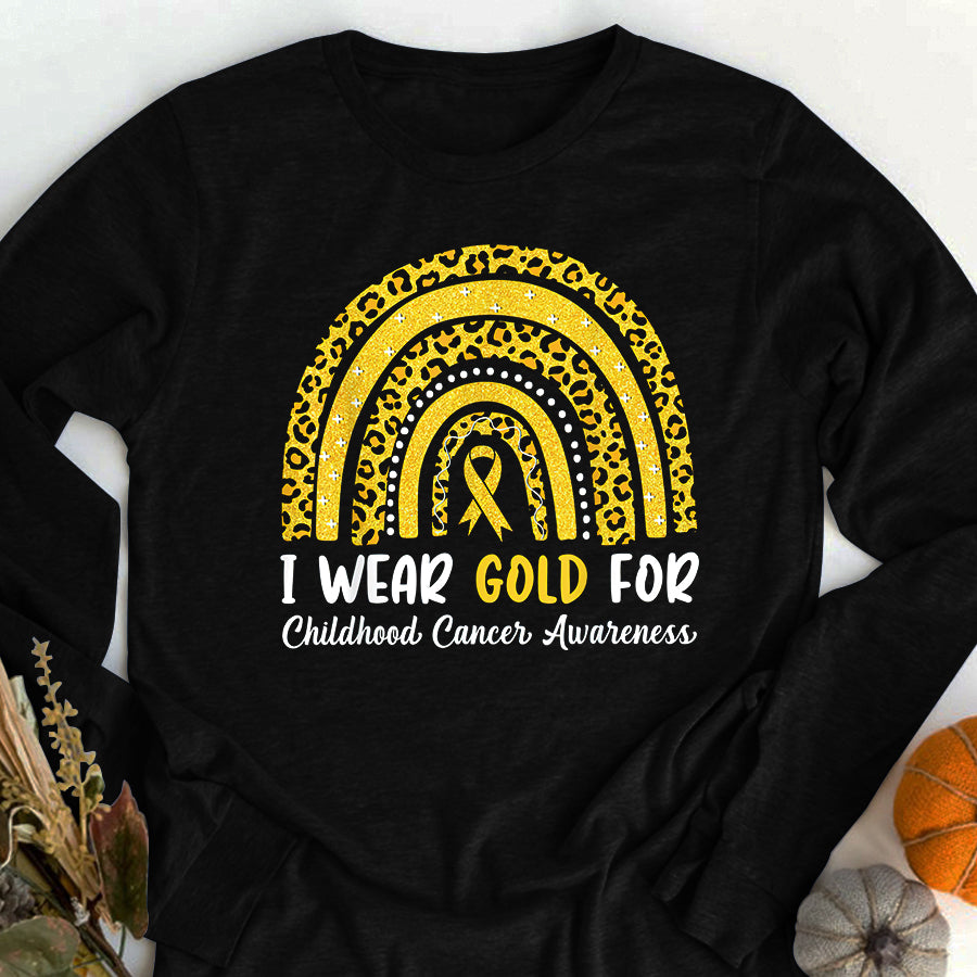 Childhood Cancer Awareness Shirt I Wear Gold For Childhood Cancer Awareness Rainbow Leopard T-Shirt
