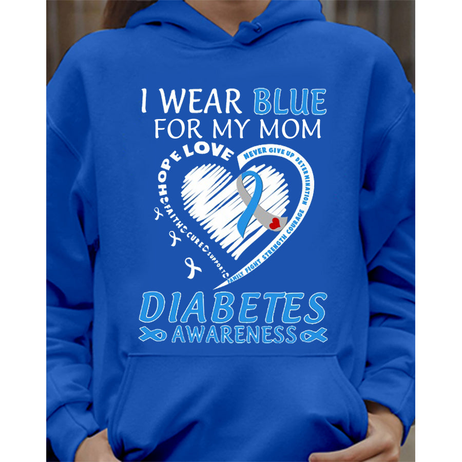 I Wear Blue For My Mom T Shirt , T1D Diabetes Awareness Gift, World Diabetes Day, Blue Ribbon