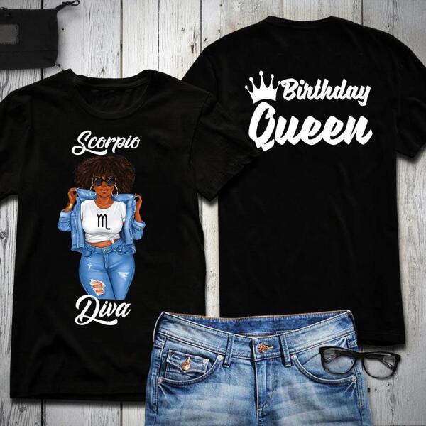 Personalized Zodiac Diva, Birthday Queen T shirt, African American T shirt, Afro girls shirt for Black woman