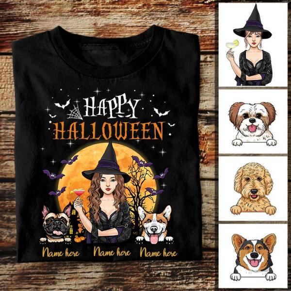 Personalized Dog witch happy halloween shirts, funny dog shirts, wine lover witch t shirt, Tees for women