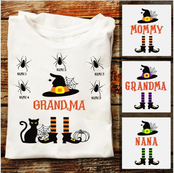 Personalized Grandma NaNa Halloween t Shirt, Family Halloween Shirt, Spider and cat witch Shirt, Tees For Women