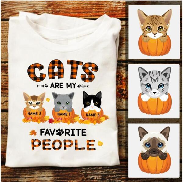 Personalized Cats are my favorite People Halloween t shirt, funny cat Halloween shirt, Pumpkin Shirt, Cotton shirt for women