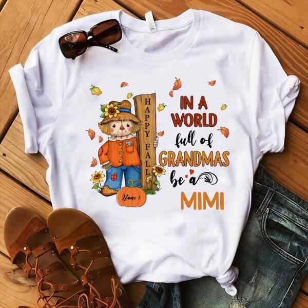 Personalized Mom Grandma Scarecrow Fall Halloween T shirt, Gift Halloween, Pumpkin Shirt, Cotton Shirt For Women