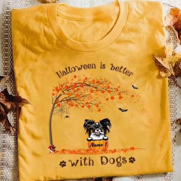 Personalized Halloween is better with dogs Halloween t Shirt, Cute dog Halloween Shirt, dog Halloween Tees, Pumpkin Shirt, gift For Women