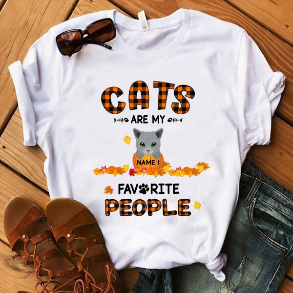 Personalized Cats are my favorite People Halloween t shirt, funny cat Halloween shirt, Pumpkin Shirt, Cotton shirt for women