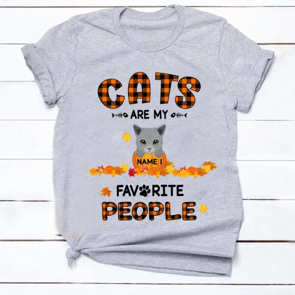 Personalized Cats are my favorite People Halloween t shirt, funny cat Halloween shirt, Pumpkin Shirt, Cotton shirt for women