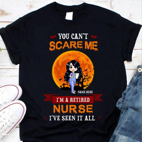 Personalized Nurse Gifts, You Can&#39;t Scare Me I&#39;m Nurse Halloween T Shirt, Retired Nurse Shirt, Nurse Halloween Shirt, CNA Tshirt, Cotton Shirt For Women