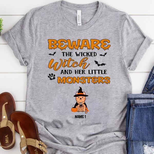Personalized Cat halloween shirt, Beware the wicked witch and her little monsters Halloween t shirt, witch shirt, tees for women