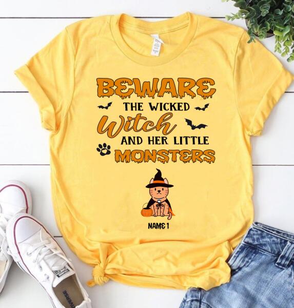 Personalized Cat halloween shirt, Beware the wicked witch and her little monsters Halloween t shirt, witch shirt, tees for women