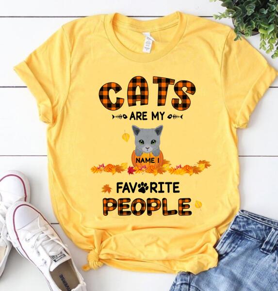 Personalized Cats are my favorite People Halloween t shirt, funny cat Halloween shirt, Pumpkin Shirt, Cotton shirt for women