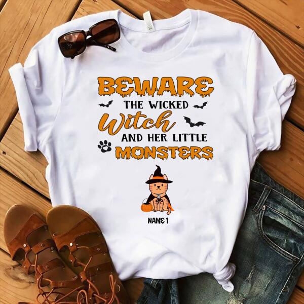 Personalized Cat halloween shirt, Beware the wicked witch and her little monsters Halloween t shirt, witch shirt, tees for women