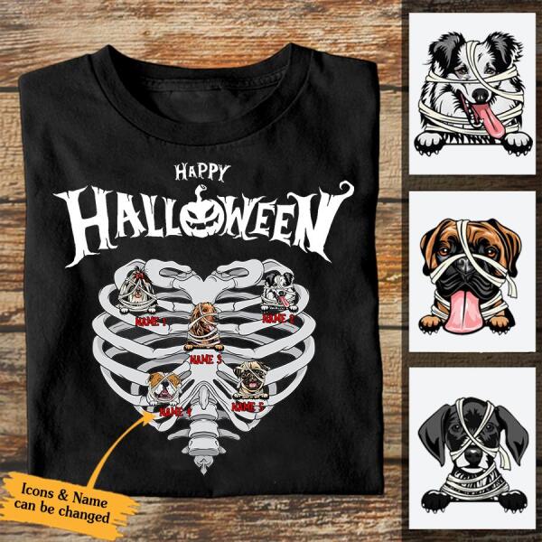 Personalized Dog Happy Halloween t shirt, skeleton halloween, Unisex cotton tshirt