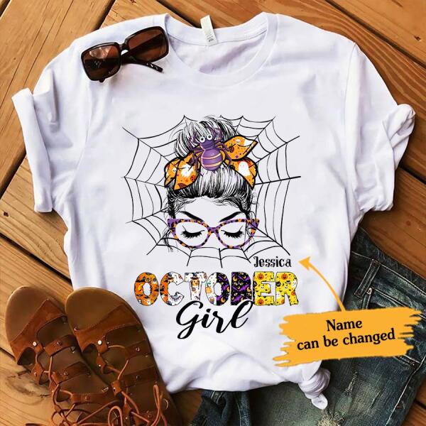 October girl halloween shirt, birthday gift for her, spider shirts, october birthday gift, Cotton shirt for women