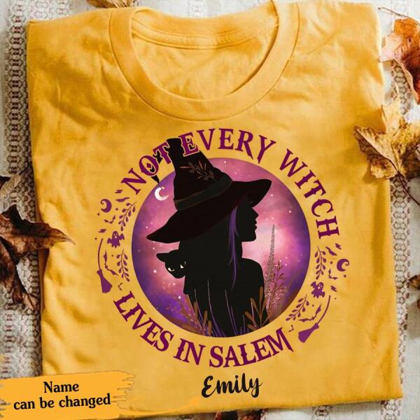 Not every witch lives in salem halloween t shirt, witch shirt, Black cat t shirt, gift for women
