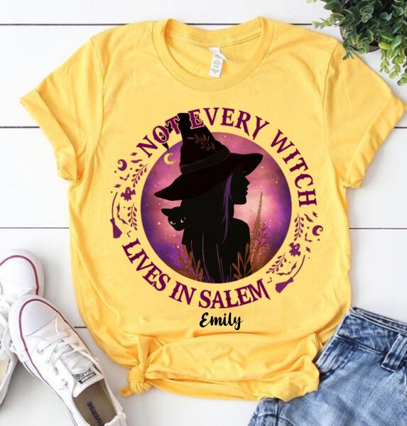Not every witch lives in salem halloween t shirt, witch shirt, Black cat t shirt, gift for women