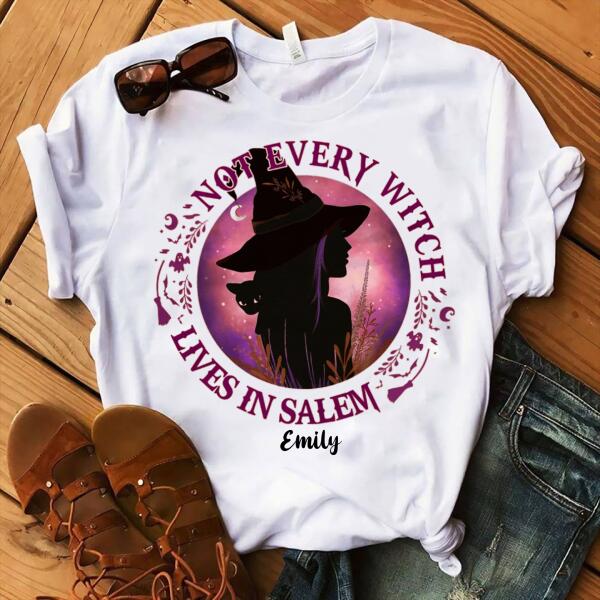 Not every witch lives in salem halloween t shirt, witch shirt, Black cat t shirt, gift for women