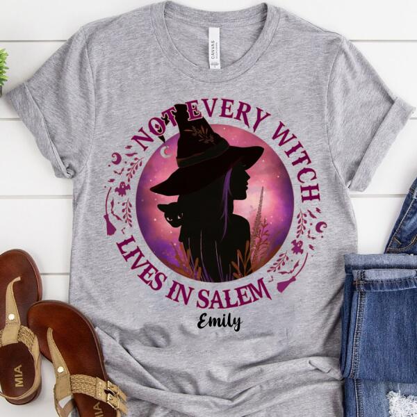 Not every witch lives in salem halloween t shirt, witch shirt, Black cat t shirt, gift for women