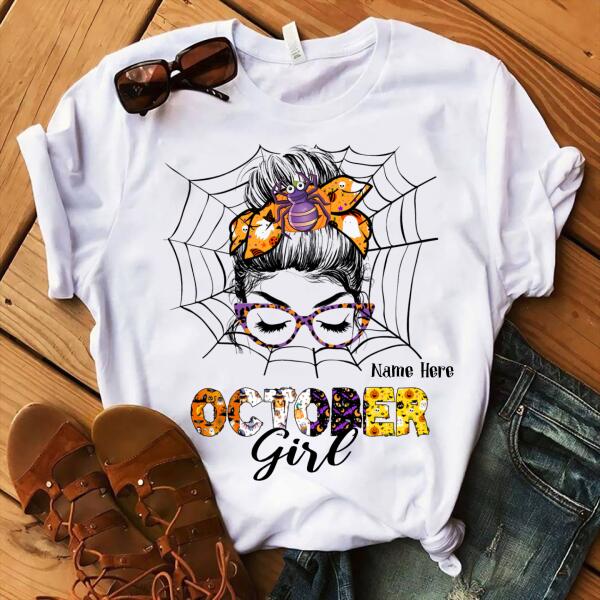 October girl halloween shirt, birthday gift for her, spider shirts, october birthday gift, Cotton shirt for women
