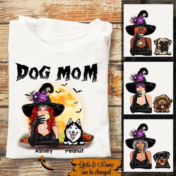Personalized Witch Dog mom Halloween t Shirt, cute Halloween Dog Shirt, Witch T Shirt, Gift idea For Women
