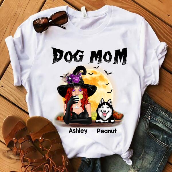 Personalized Witch Dog mom Halloween t Shirt, cute Halloween Dog Shirt, Witch T Shirt, Gift idea For Women
