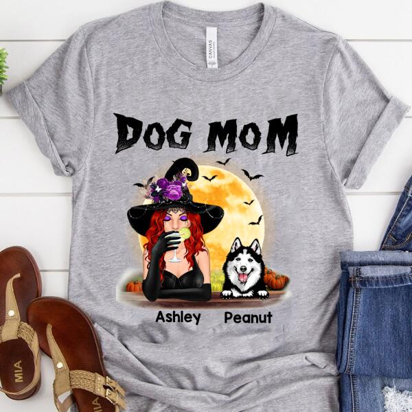 Personalized Witch Dog mom Halloween t Shirt, cute Halloween Dog Shirt, Witch T Shirt, Gift idea For Women