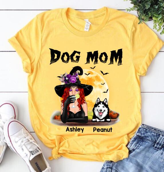 Personalized Witch Dog mom Halloween t Shirt, cute Halloween Dog Shirt, Witch T Shirt, Gift idea For Women
