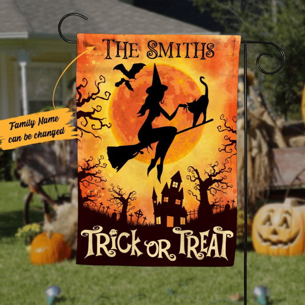 Trick or Treat halloween garden flag, Family Flag, Black cat Witch garden Flag, Decorating For Halloween